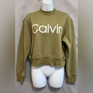 Calvin Klein Performance Sweatshirt Womens Sz M Olive Army‎ Green Crewneck Logo